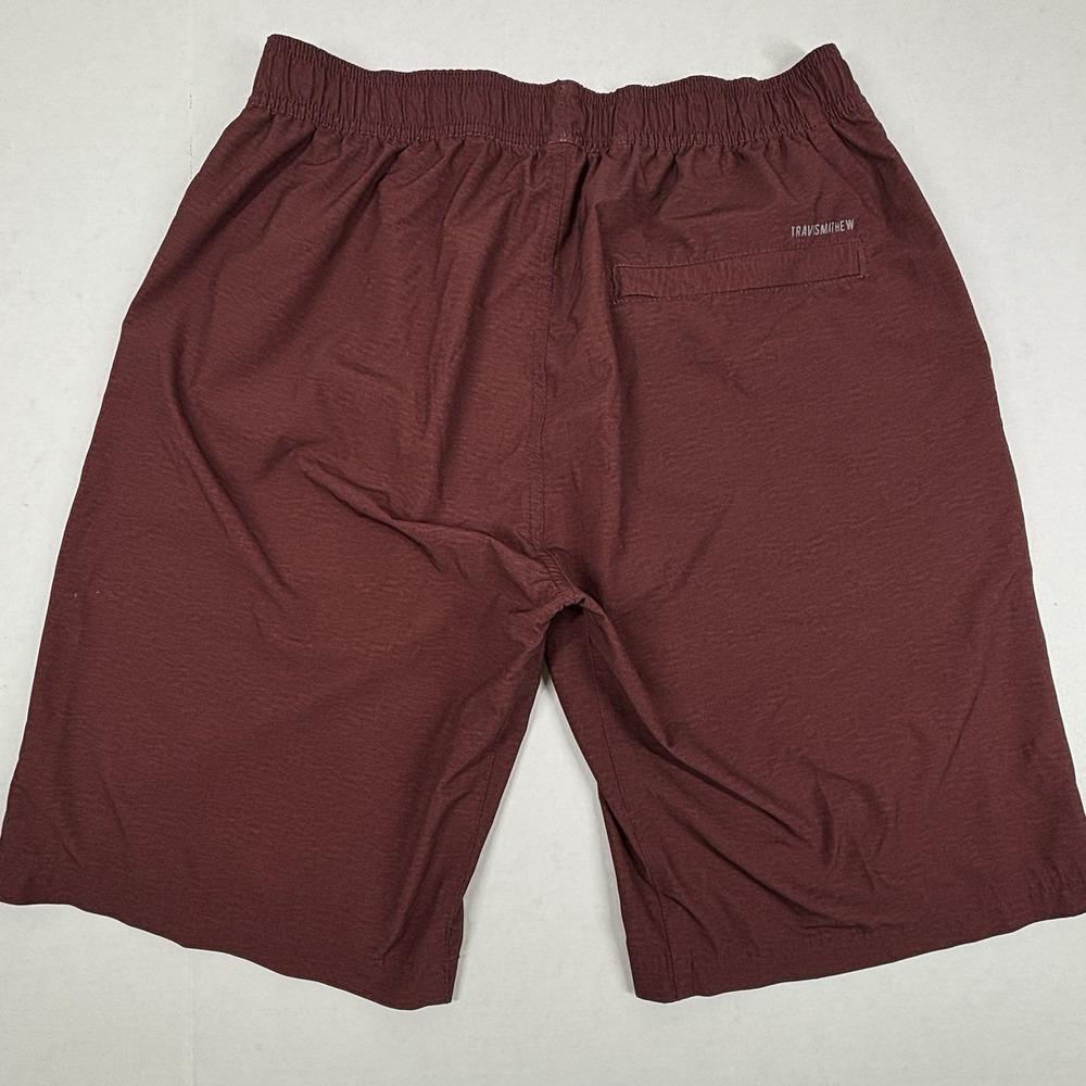 Travis Mathew 9" Performance ACTIVE SHORTS Medium Stretch Maroon Rust Zip Pocket - Picture 7 of 8